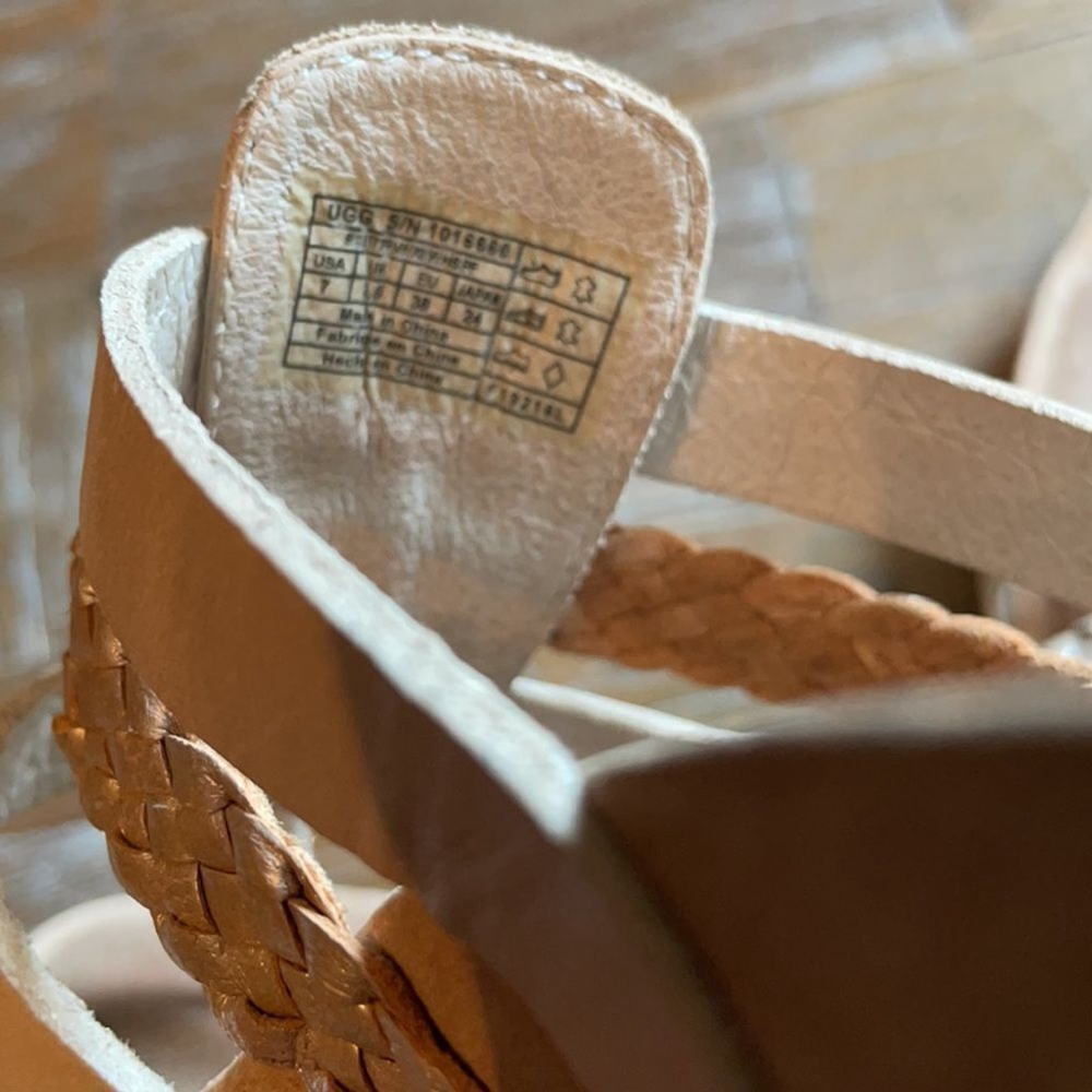UGG Maddie Taupe Braided Wedge Heel Sandals Size 7 - Picture 14 of 16